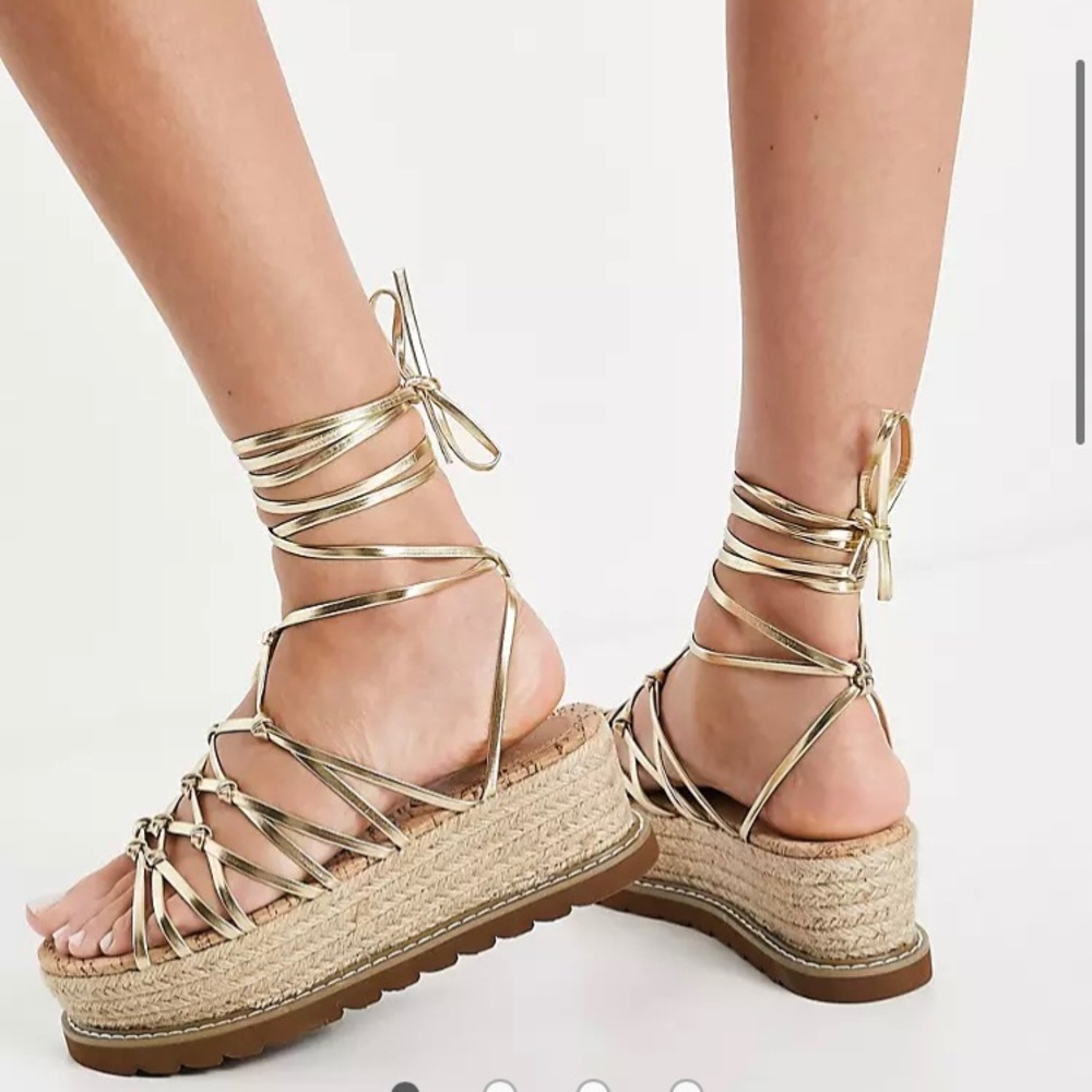 ASOS Wide Fit Wells knotted flatform sandals gold